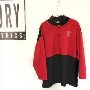 Black and Red rugby button up sweater plus size